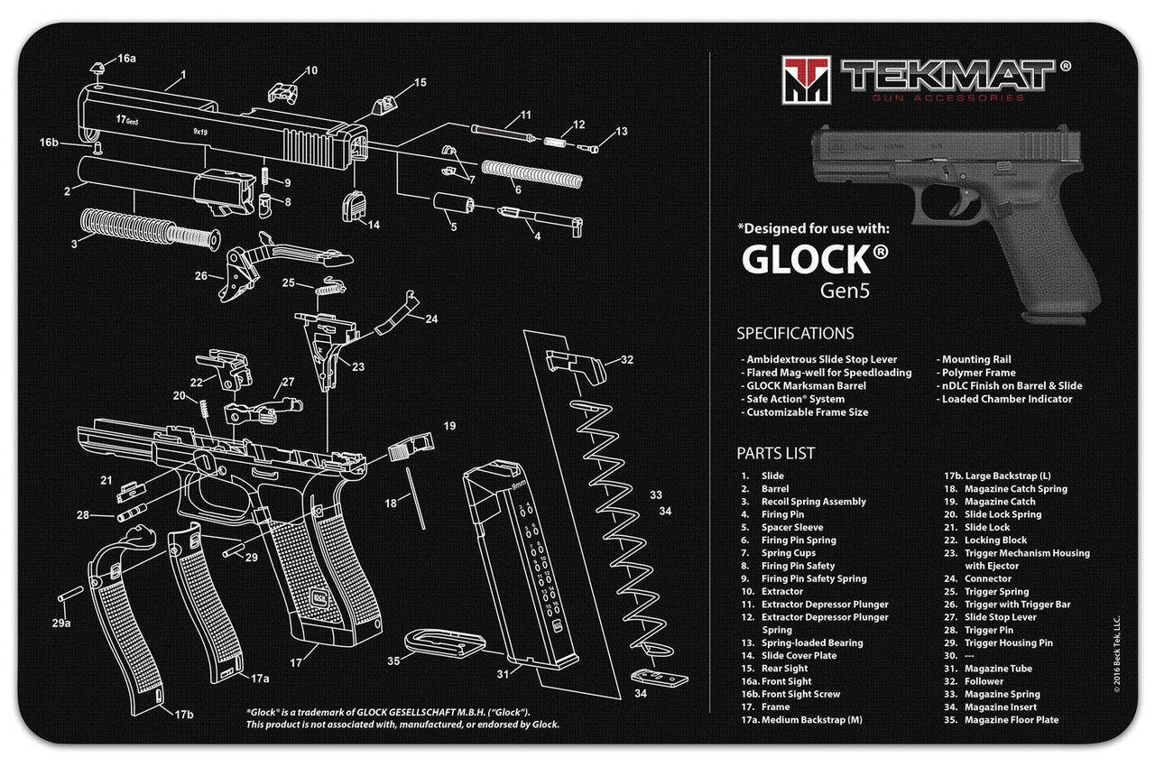 Tapete para Limpieza de Armas Glock Gen 5 TEKMAT