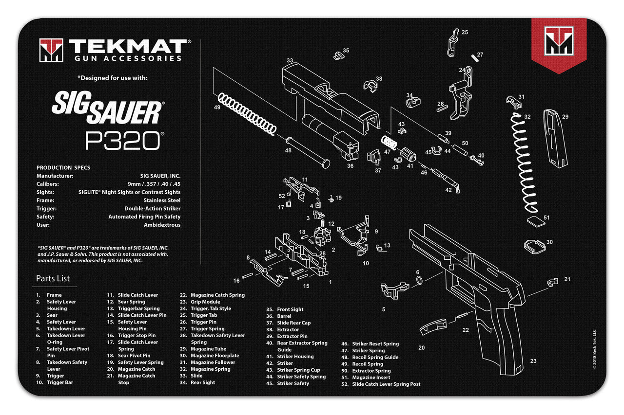 Tapete para Limpieza de Armas Sig Sauer P320 TEKMAT