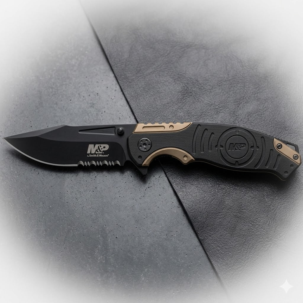 Navaja Liner Lock, 8Cr13MoV Drop Point Blade SMITH AND WESSON (MARRÓN)