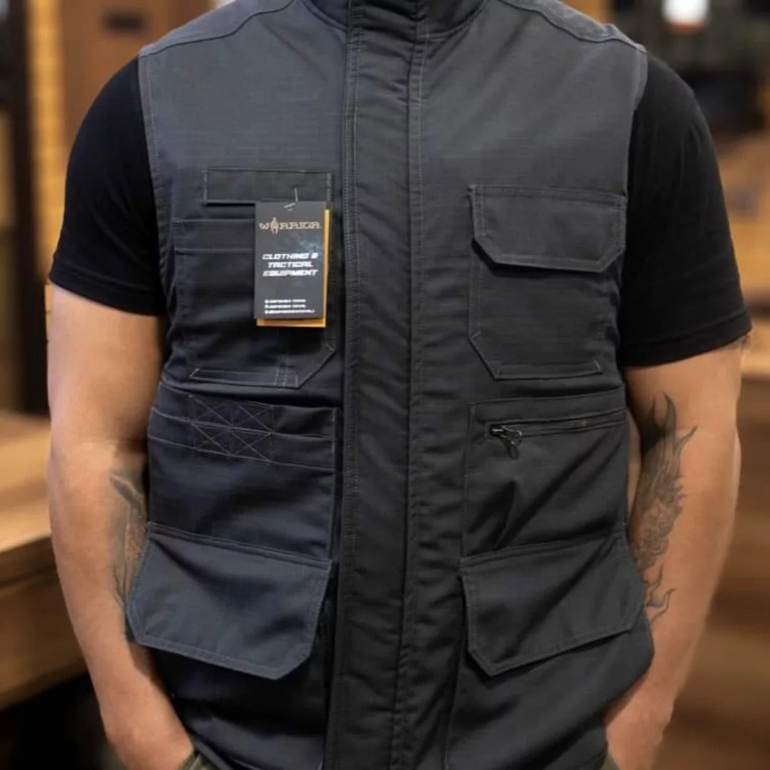 Chaleco Reportero con Placas WARRIOR Negro