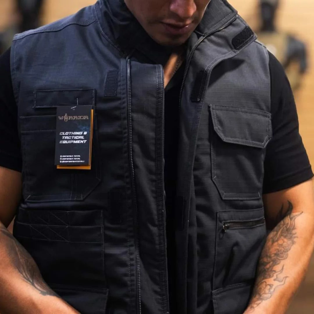 Chaleco Reportero con Placas WARRIOR Negro