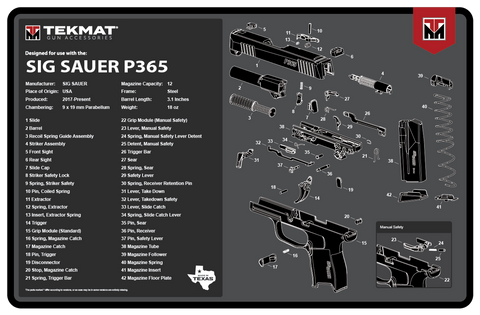 Tapete para Limpieza de Armas Sig Sauer P365 TEKMAT