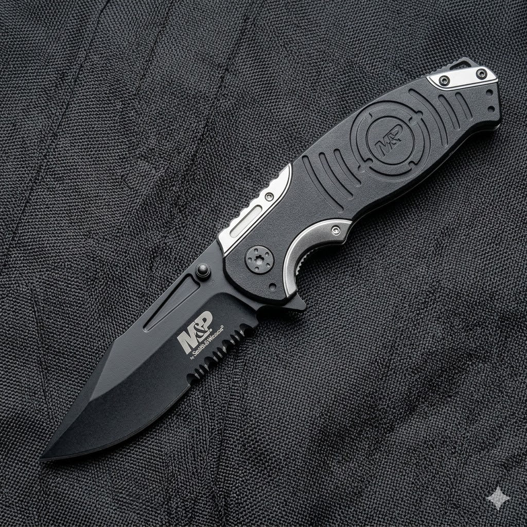 Navaja Liner Lock, 8Cr13MoV Drop Point Blade SMITH AND WESSON (PLOMO)